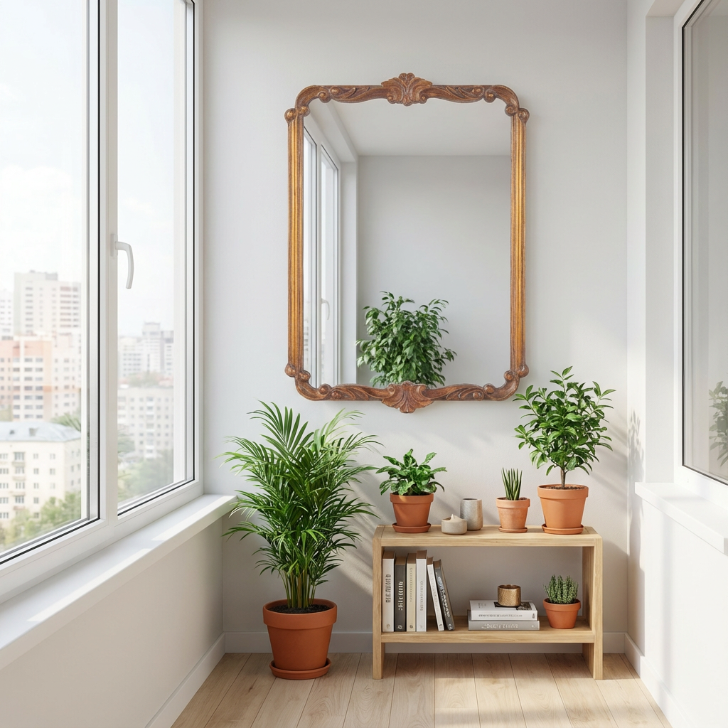 Vintage carved style cabinet mirror with gold finish