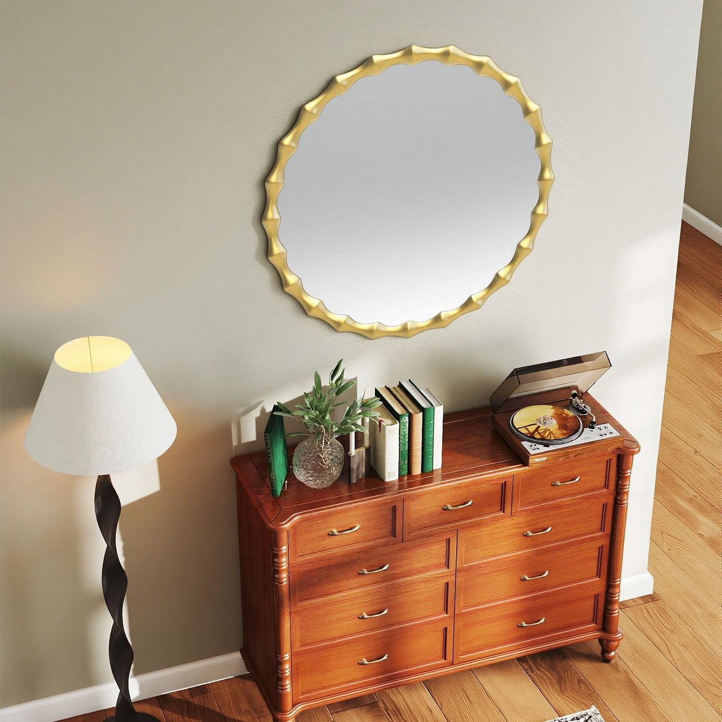 Solid wood mirror in gold finish