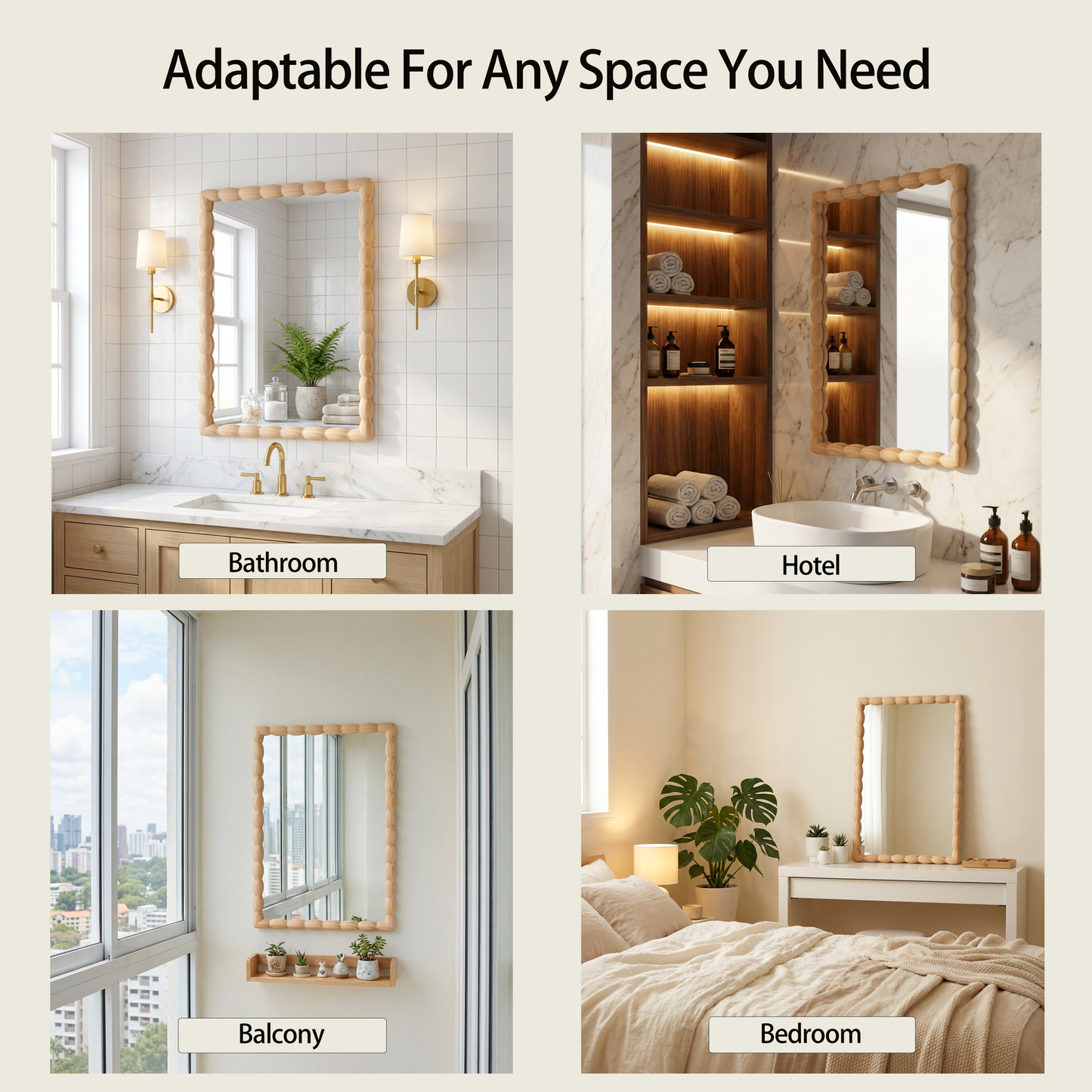 Solid Wood Decorative Mirror in Natural color