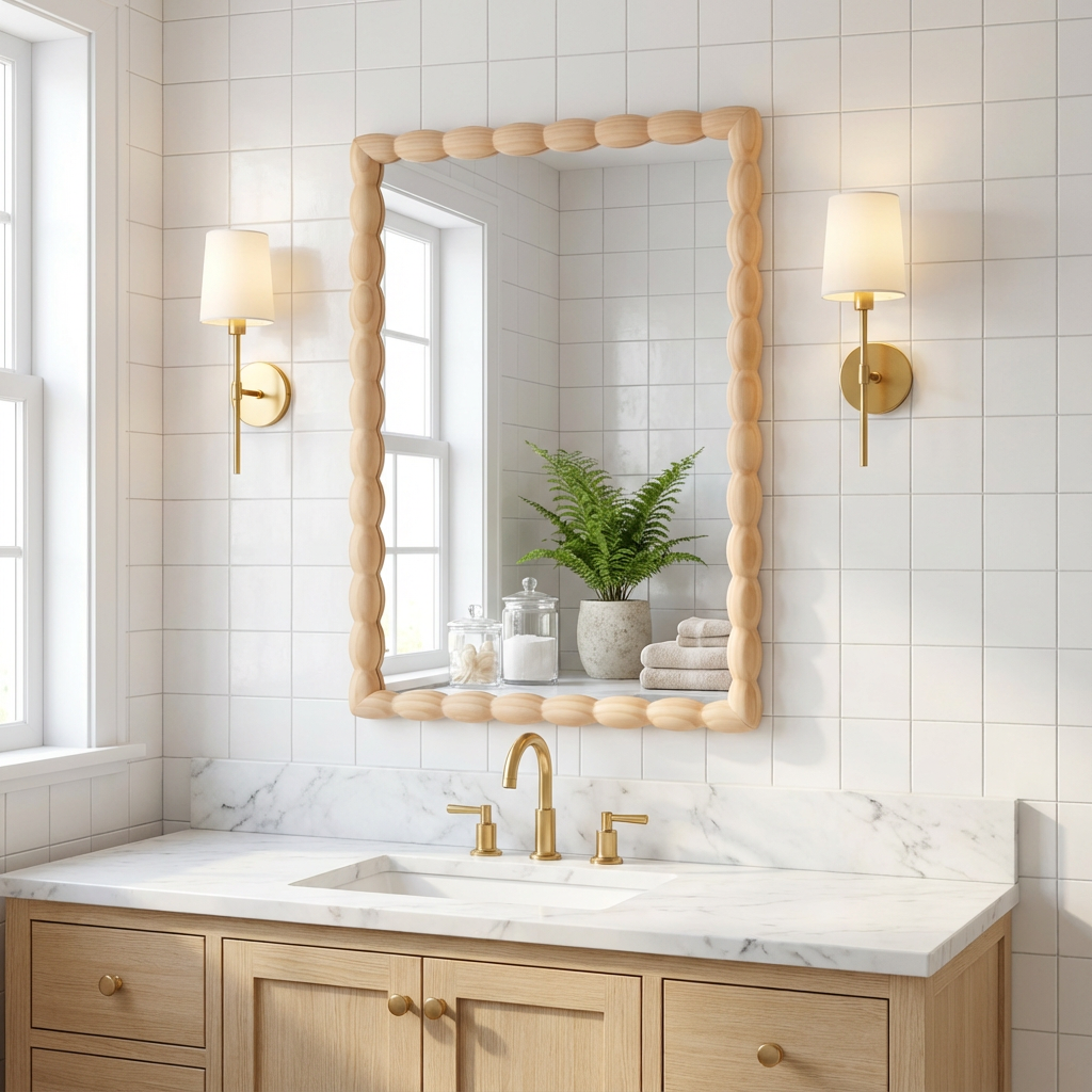 Solid Wood Decorative Mirror in Natural color