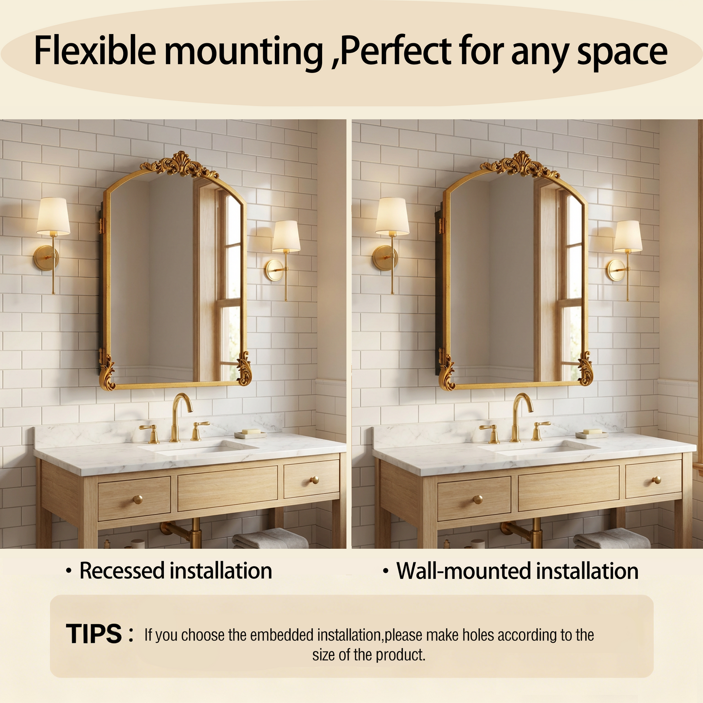 Vintage Medicine Cabinet Mirror with Arched shape