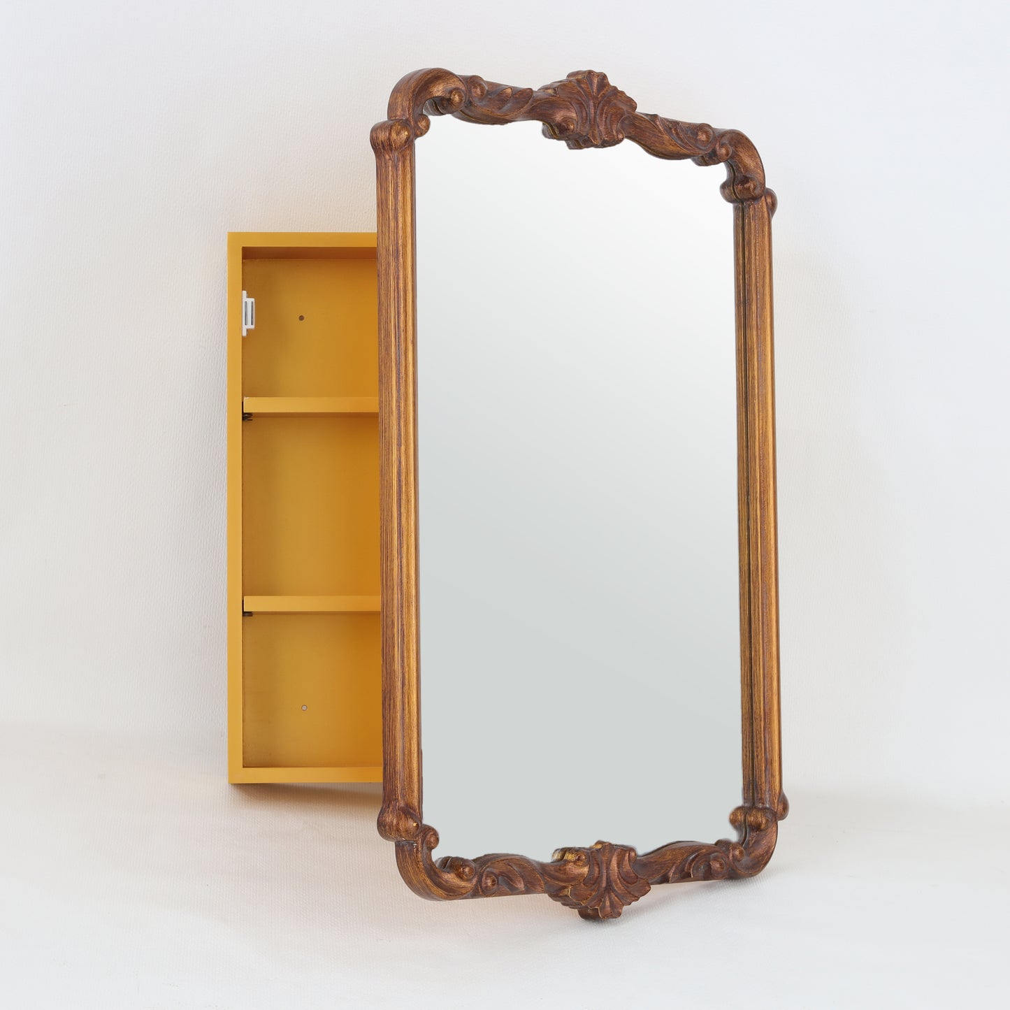 Vintage carved style cabinet mirror with gold finish