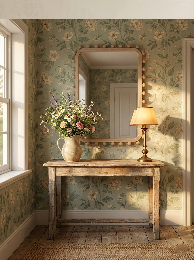 Soild wood frame mirror with wood beads